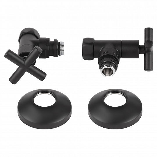 Вентиль запорный угловой BP-HP 3/4″х1/2″, крестовой,черный матовый